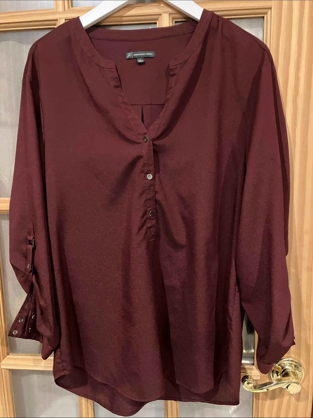 Adrianna Papell Maroon Henley Blouse